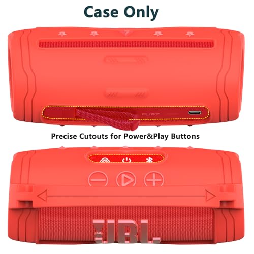 JCHPINE Silicone Cover and Carrying Case for JBL Flip 7 Portable Speaker - color: Red