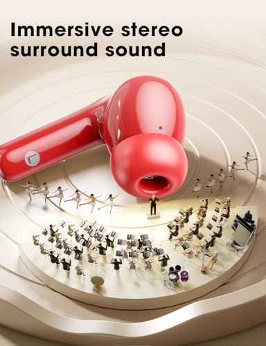 Wireless Earbuds, Hi-Fi Deep Bass Ear Buds, 48H Playtime In-Ear Headphones - color: Red
