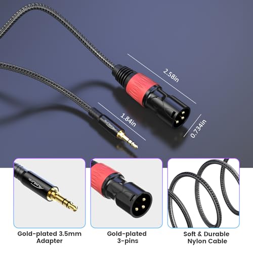 XLR to 3.5mm 케이블 4.6m(15피트) 2팩, 균형 잡힌 0.3cm(1/8인치) TRS to XLR 케이블 금 도금 3핀 나일론 브레이드, 휴대폰, 노트북, 스피커, 믹서용 - size: 15ft 2pack