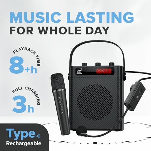 Voice Amplifier Wireless Microphone/Handheld Mic with 4 Sound Effects S95 | Rechargeable Portable Microphone and Speaker Set Wireless karaoke System, Personal Sound Amplifier for Teachers Speaking