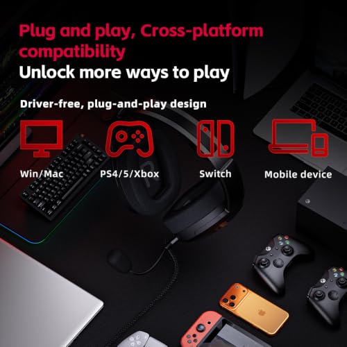 FiiO FG3 Gaming Headset, Dual Dynamic Driver USB Headphones with Detachable ENC Microphone, Virtual 7.1 Surround Sound, Hi-Res DAC, DSP EQ, Compatible with PC, PS5, Xbox & Switch