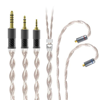 KBEAR Earphone Cable, 4 Cores 4N Single Crystal Copper Silver-Plated Woven Litz Structure in Ear Monitor Cable, Improve Comfortable and Smooth Wearing Replacement Cable(MMCX, 2.5mm)