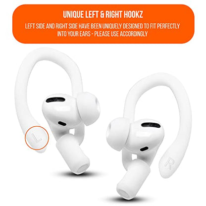WC HookZ - Patented Upgraded Over Ear Hooks for AirPods Pro 1, 2 & AirPods 1, 2 & 3- Two Size Pairs Included in Package, Unique Left & Right Hook, Made by Wicked Cushions | Winter White - color: White