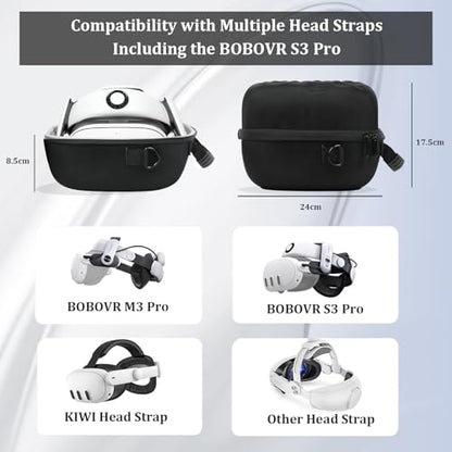 Hard Carrying Case for Meta Quest 3/3s VR Headset, Compatible with Bobovr M3 pro and Touch Controllers Accessories, Waterproof Portable Protection Storage Bag (Black)