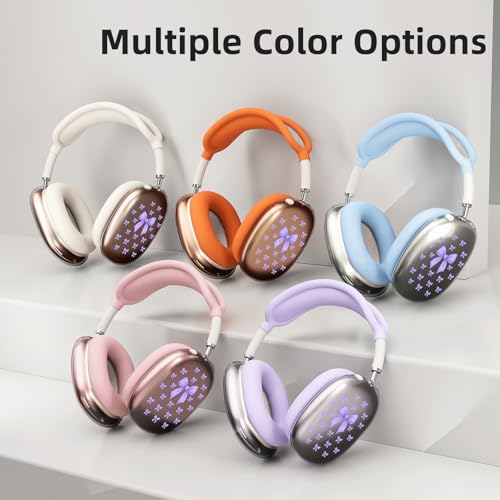 Cute Purple Bowa Clear Case for Airpods Max Headphones Kawaii Girl Printed Soft TPU Ear Cups Cover Anti-Scratch Silicone Ear Pad Protective Case Lovely Headband Cover for Apple Airpods Max - color: Purple bow A