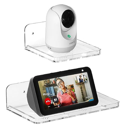 Wall Mount Floating Shelves for 2 Pcs Security Baby Camera Shelf Mini Speaker Other Small Items in Bedroom Bathroom Kitchen Living Room Clear Mini Shelf Flexible Use for Wall Space(S+L) - size: Small+Large Clear