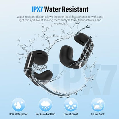 Clip On Ear Buds,Open Ear Headphones,Bluetooth 5.4 HiFi Stereo Clip Earbuds | 42H, LED Display Wireless EarBuds, Comfortable Lightweight, IP7 Waterproof Earphones, Earbud for Workout Running, Black
