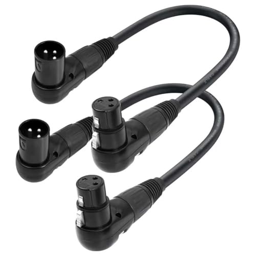 Right Angle XLR Male to Female Cable 1FT, 2Pack, Black, 90 Degree Male to Female Microphone Cable Cord, 3Pin XLR Adapter for Sound Devices Mixer Recorder - size: 1FT, style: R/A Male to FM