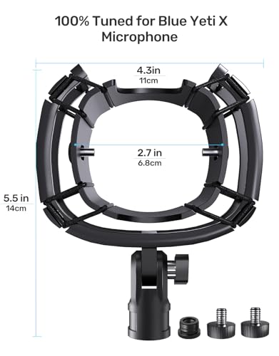 Custom Built for Blue Yeti X Shock Mount 2026 Upgrade Anti-Vibration Suspension Elastic Shock Mount Holder Clip Mics Stand with Screw Adapter Compatible with Yeti X Microphone - size: Blue Yeti X Shock Mount