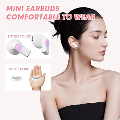 Heart Wireless Earbuds for Girls Kids, Cute Small Mini Tiny Invisible Earbuds Wireless Bluetooth for Small Ears Canals Women Rose Gold Kawai Blue Tooth Ear Buds for iPhone Android - color: White