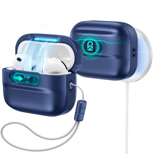 ESR for AirPods Pro 3 Case (2025), Compatible with MagSafe, Navy Blue | Compatible with AirPods Pro 3 (USB-C Cable), Magnetic Lid, Full Drop Protection Cover with Lanyard - color: Blue, size: AirPods Pro 3 Case