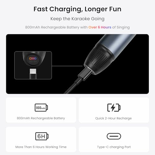 Wireless Microphone Kit, Dual Handheld Rechargeable Karaoke Mics with Receiver, Low Latency, 15m/49ft Range, 6H Duration, Compatible with V10 Series Car Stereo for Singing Party