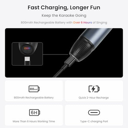 Wireless Microphone Kit, Dual Handheld Rechargeable Karaoke Mics with Receiver, Low Latency, 15m/49ft Range, 6H Duration, Compatible with V10 Series Car Stereo for Singing Party