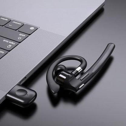 Yunseity Bluetooth Earpiece, V6.1 Wireless Single Ear Headset with Microphone, 500Mah Charging Case, Noise Canceling Handsfree Headset with Mute Buttons, 50 Hours Talk Time