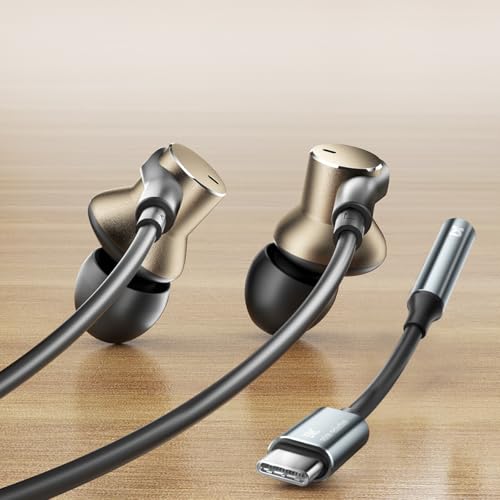 Wired Earbud with ENC Noise-canceling Mic Deep bass Dual-unit Headphones | Noise Cancellation Hi-Fi Earbuds Wired Immersive Bass In Ear Earphones compatible with iPhone 15 16 17 Pro Max Air Android