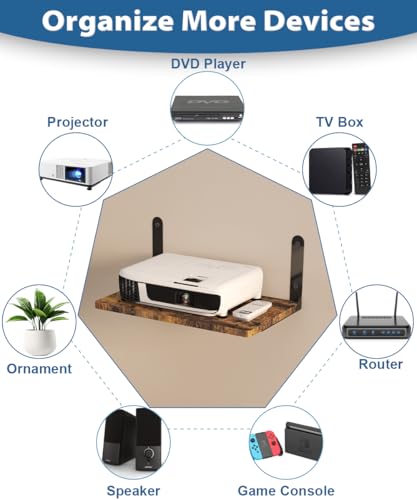 Wall-Mounted Projector Shelf, Wooden Media Holder Holds Up to 24 lbs, Floating Entertainment Shelves Furniture for Cable Box, WiFi Router, TV Box, Game Console, DVD Player, Black - color: Black