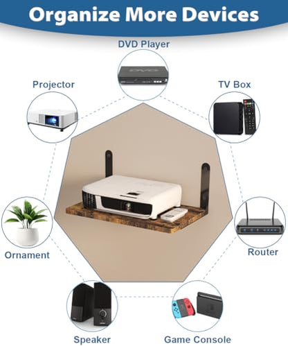 Wall-Mounted Projector Shelf, Wooden Media Holder Holds Up to 24 lbs, Floating Entertainment Shelves Furniture for Cable Box, WiFi Router, TV Box, Game Console, DVD Player, Black - color: Black