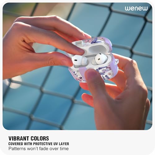 WENEW for AirPods Pro 3 Case (2025) Cover Secure Lock Automatic Snap Switch Clip Cleaner Kit Lanyard Women Stylish Flower Hard Shell Full Body Front LED Visible (Purple Butterfly, AirPods Pro 3) - color: Purple Butterfly, size: AirPods Pro 3