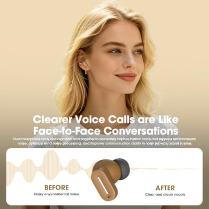 Earbuds Wireless Bluetooth 6.0 Headphones, IPX5 Waterproof | 24H Playback, Small Noise Cancelling Earbuds with Lanyard for Sports, Workout, Smartphone Call (Brown) - color: Brown