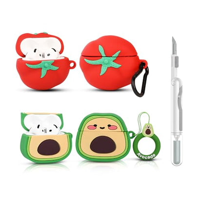 (2Pack+Cleaner Pen) XMBYGY Case for Apple AirPods 4th Generation Earbuds with Cleaning Pen Kit, Silicone Cute Charging Case Shockproof Protective Cover and Carabiner for AirPods 4 (ST+AOD) - color: ST+AOD