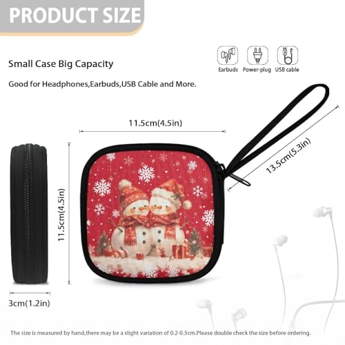 Christmas Cute Snowman Portable Wireless Headphone Case, Earphone Storage Bag Carrying Case, Earbud Holder with Handle Headphone Bag Travel - color: Christmas Cute Snowman