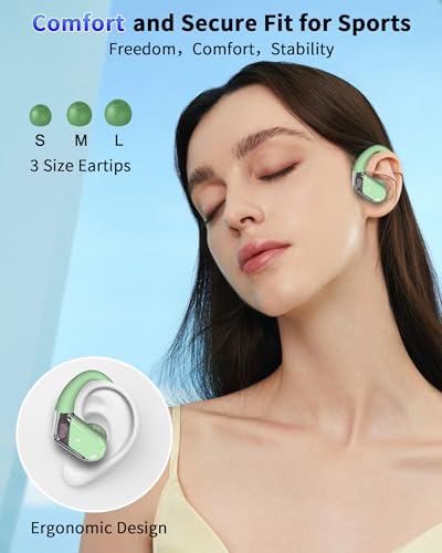 Ear buds Wireless Earbuds, 2026 Bluetooth 5.4 headphones Sport 50 Hrs | Noise Cancelling Running Headphones, Over Ear Earbuds with Ear Hooks, Bluetooth Earphones with IP7 Waterproof for Android/iOS - color: Bamboo Green
