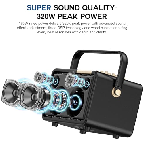 SUPNIU Wireless Voice Amplifier Professional Karaoke Machine with 2 UHF Microphones for Adults, 320W Peak Bluetooth Speaker PA System Treble & Bass for Home Party Wedding Outdoor Christmas Events L400 - color: Black