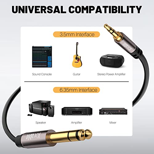 3.5mm to 6.35mm Stereo Audio Cable 25 Feet, Long 1/4 to 1/8 inch Headphone Cable Jack, Hi-Fi Sound, Gold Plated Connectors, OFC Core, Black Cable (with 5 pcs Cable Ties) - 25ft - size: 25 Feet