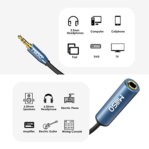 1/4 to 3.5mm Headphone Adapter 16 FT TRS 6.35mm Female to 3.5mm Male | 1/8 to 1/4 Stereo Audio Jack Adapter for Guitar Amplifier, Piano, Home Theater, Speaker, Phone, Laptop, Headphone - color: Blue, size: 16 FT
