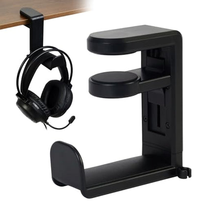 Headphone Stand for Desk - Clamp On Headset Holder with 360° Rotation & Cable Management - Universal Desktop Headphone Hanger Hook for All Headsets - color: Black, style: 360 Degree rotateable