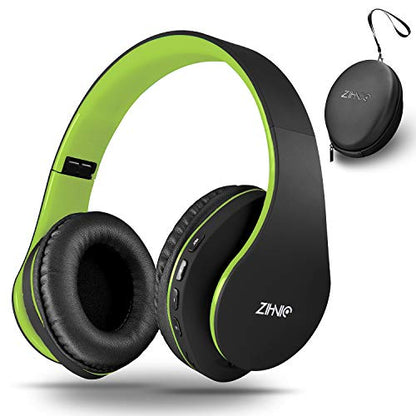 ZIHNIC Bluetooth Headphones Over-Ear, Foldable Wireless and Wired Stereo Headset Micro SD/TF, FM for Cell Phone,PC,Soft Earmuffs &Light Weight for Prolonged Wearing(Black/Green) - color: Green