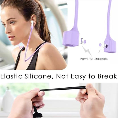 Mooyavia Ultra Strong Magnetic Anti-Lost Strap for AirPods Pro-Purple | Compatible with AirPods Pro 3/2/1 & AirPods 4/3/2/1,Soft Silicone Sport Neck Lanyard,Lenth 29.9 in - color: B4-purple