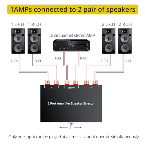 PROZOR 2(1)-in-1(2)-Out Amp Amplifier Speaker Switcher Selector | 2-Way Speaker switcher selector box with A/B Switch No External Power Easy A/B Gear Comparison, No Cable Swaps - size: Banana Plug 2-1/1-2