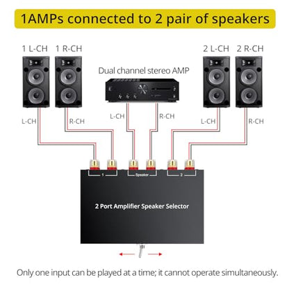 PROZOR 2(1)-in-1(2)-Out Amp Amplifier Speaker Switcher Selector | 2-Way Speaker switcher selector box with A/B Switch No External Power Easy A/B Gear Comparison, No Cable Swaps - size: Banana Plug 2-1/1-2