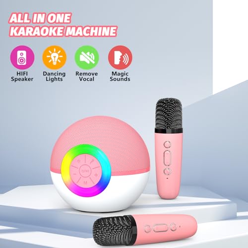 Mgaolo Mini Karaoke Machine for Kids Adults,Portable Bluetooth Speaker with 2 Wireless Microphones,Gift Toys with MP3 Player for Boys Girls 3-12 Year Old Birthday Family Home Party Present (Pink) - color: Pink 2mic