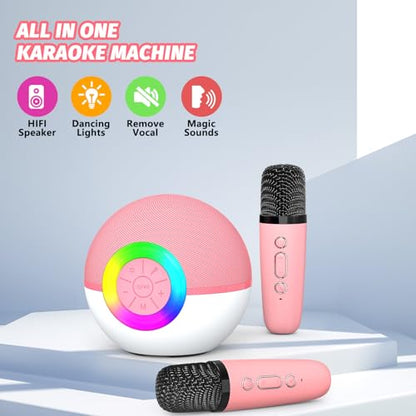 Mgaolo Mini Karaoke Machine for Kids Adults,Portable Bluetooth Speaker with 2 Wireless Microphones,Gift Toys with MP3 Player for Boys Girls 3-12 Year Old Birthday Family Home Party Present (Pink) - color: Pink 2mic