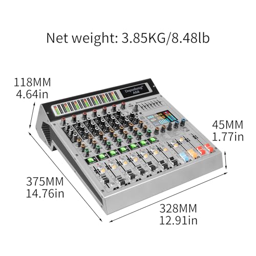 Depusheng AG8 Professional audio mixer 8 Channel with MP3 Player Source USB recording,With grouping and 2 AUX interfaces, 99DSP EFFECTfor Professional and Beginners
