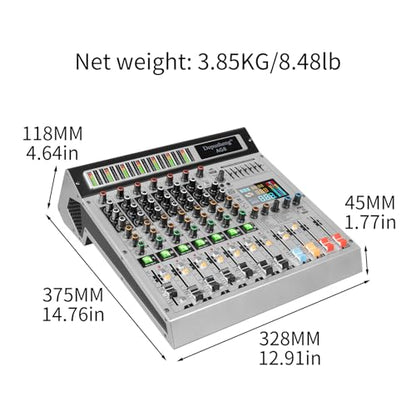 Depusheng AG8 Professional audio mixer 8 Channel with MP3 Player Source USB recording,With grouping and 2 AUX interfaces, 99DSP EFFECTfor Professional and Beginners