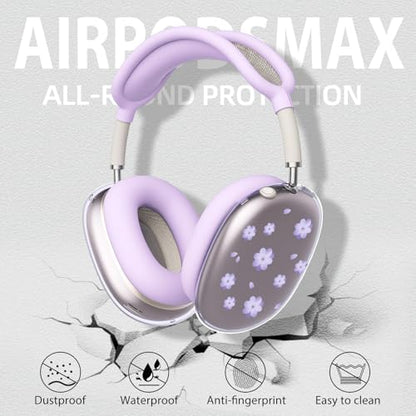 Purple Cherry Flowers Clear Case for Airpods Max Headphones Lovely Floral Soft TPU Ear Cups Cover Anti-Scratch Silicone Ear Pad Protective Case 53 Headband Cover for Apple Airpods Max - color: Purple cherry 11