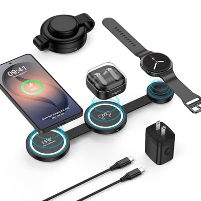 3 in 1 Wireless Charging Station Charger Pad for Samsung Multiple Devices | 18W Foldable Travel Magnetic Fast Wireless Charger Dock for Galaxy S26Ultra S26+ S26 S25 S24 S23 Galaxy Watch8/7 Galaxy Buds4