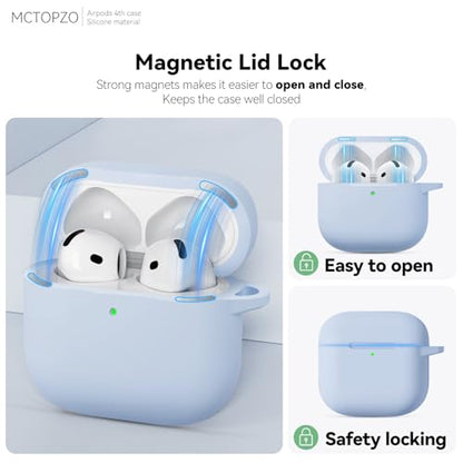 for AirPods 4 Case 2024 with Cleaner Kit & Keychain-Magnetic Azure | Silicone Protective Cover for Apple AirPods 4th Generation Case,for Women Men,One-Piece Design,Shockproof,Dust Proof,Magnetic - color: A1-Magnetic Sky Blue