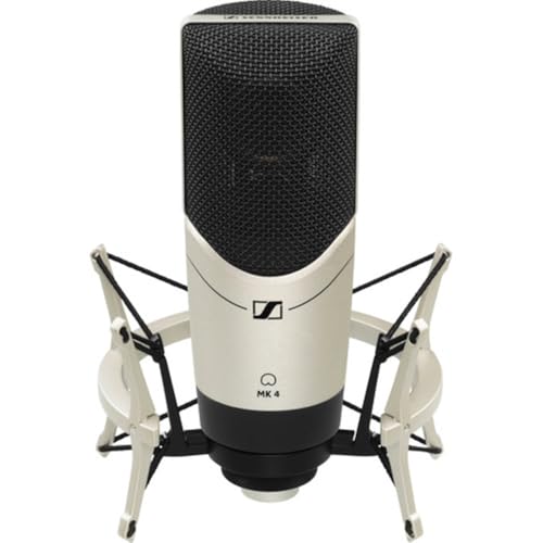 Sennheiser MK 4 Set Large-Diaphragm Cardioid Condenser Microphone with MKS4 Shockmount Bundle with XLR Cable + Pop Filter + Cleaning Cloth (5 Items)