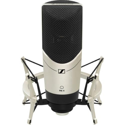 Sennheiser MK 4 Set Large-Diaphragm Cardioid Condenser Microphone with MKS4 Shockmount Bundle with XLR Cable + Pop Filter + Cleaning Cloth (5 Items)