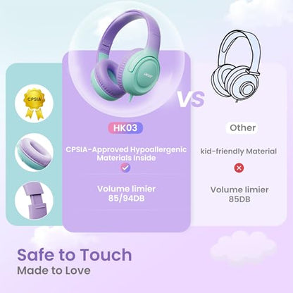 Acer Kids Headphones for School, 85-94dB Limiter, 3.5mm Jack, w/Mic HK03 | Foldable Wired Over Ear Headphones, for Toddler School/Travel/iPad/Tablet, Purple-Green Gradient - color: Green-Purple Gradient