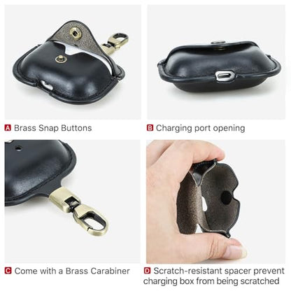 Hiram Leather Case Replacement for Airpods Pro 3 2025,Vegetable Tanned Leather Portable Travel Case Compatible with Airpods Pro 3,Headphone Cases Replacement for AirPods Pro 3 Charging(Black) - color: Black