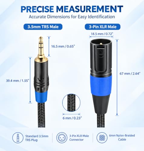 3.5mm to XLR Balanced Cable, 3.5mm to XLR Male to Male Adapter, 1FT - style: 3.5mm to XLR Male