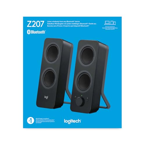 Logitech Z207 2.0 Stereo Computer Speakers with Bluetooth - size: 9.5"x3.5"x4.9"