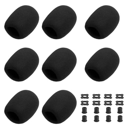 MECCANIXITY 8 Set Microphone Cover Foam Mic Cover, with 1.34" Mic Protection Silicone Ring and Anti Rolling Bottom Sleeve Holder for Karaoke DJ Concert Theater, Black - color: Black, size: 1.34"