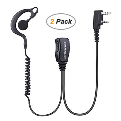2-Pack Walkie Talkie Earpiece w Mic 2-Pin Compatible with Kenwood Bao Feng | G Shape Walkie Talkie Headset with PTT, Two Way radio Earpiece 3.5mm/2.5mm