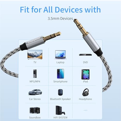 Aux Cable (20 ft), [Copper Shell, Hi-Fi Sound] 3.5 mm Male to Male Braided Auxiliary Cord Compatible with Headphone, Smartphone, Home/Car Stereo, Speaker, Echo & More (20FT(2PACK)) - size: 20FT(2PACK)